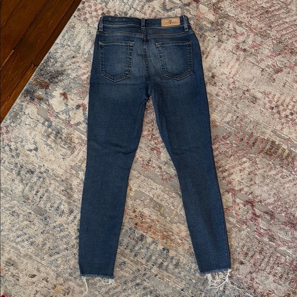 7 For All Mankind Luxe Blue Skinny Jeans with Raw Hem - Picture 3 of 4